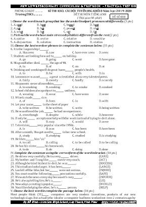 Đề thi khảo sát chất lượng các đội tuyển học sinh giỏi môn Tiếng Anh Lớp 8 - Mã đề 818 - Năm học 2019-2020 - Đỗ Bình